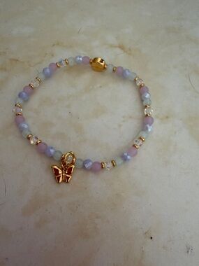 Little Words Project Gold Butterfly Charm Beaded Bracelet